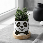 Bazinco Personalized Succulent Plant Pot – Cute Panda Ceramic Planter with Wooden Base | Unique Mother’s Day Gift & Indoor Desk Decor