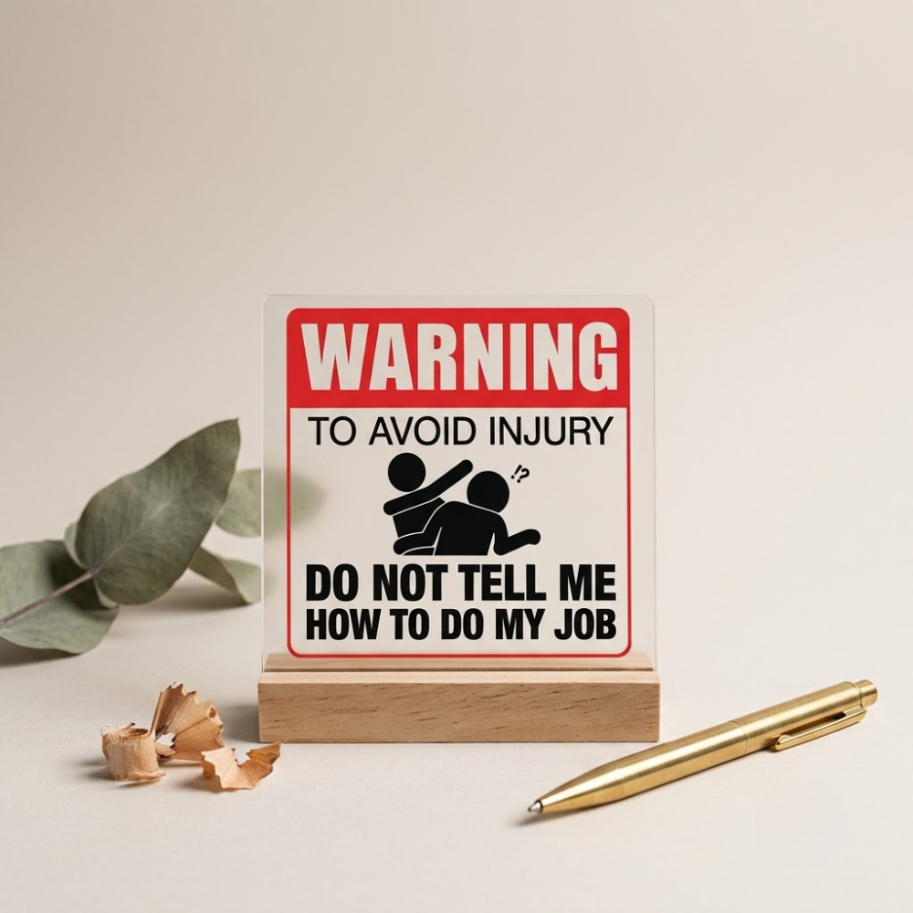 Bazinco Funny Desk Sign Acrylic Plaque with Wood Stand Warning To Avoid Injury Do Not Tell Me How To Do My Job Office Humor Gag Gift