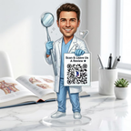 Bazinco Custom Dentist Caricature QR Review Stand – Personalized Acrylic Dental Clinic Review Display with QR Code | Dentist Desk Decor & Professional Gift