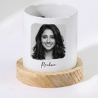 Bazinco Personalized Mother’s Day Ceramic Planter with Wooden Base – Custom Photo Plant Pot Gift for Mom