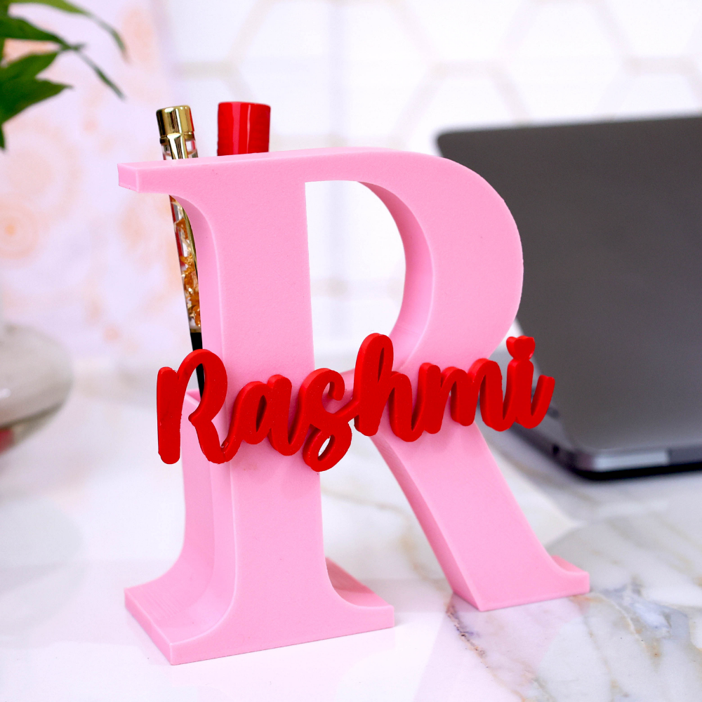 Bazinco Personalized 3D Alphabet Pen Holder – Custom Name Letter Desk Organizer for Office Desk