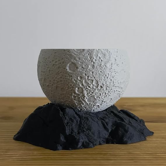 Bazinco Moon Shape Planter 3D Printed – Aesthetic Indoor Plant Pot with Stand