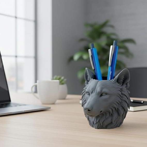 Bazinco Wolf Head Pen Holder | 3D Printed Desk Organizer in Biodegradable PLA Material
