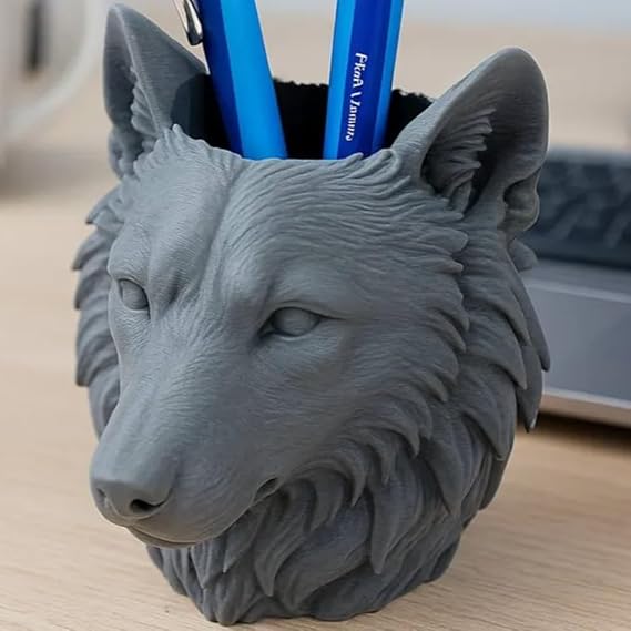 Bazinco Wolf Head Pen Holder | 3D Printed Desk Organizer in Biodegradable PLA Material
