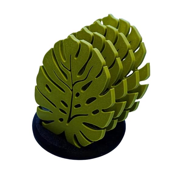 Bazinco 3D Printed Monstera Leaf Coasters Set of 4 – Anti-Slip Drink Coasters