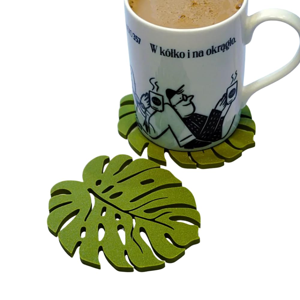 Bazinco 3D Printed Monstera Leaf Coasters Set of 4 – Anti-Slip Drink Coasters