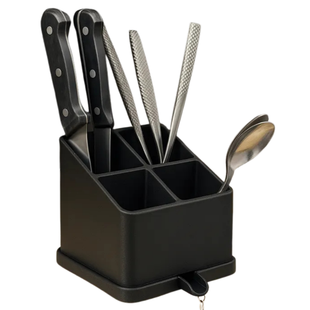Bazinco 4-Compartment Knife & Cutlery Holder with Drain Tray – Modern Kitchen Organizer Stand