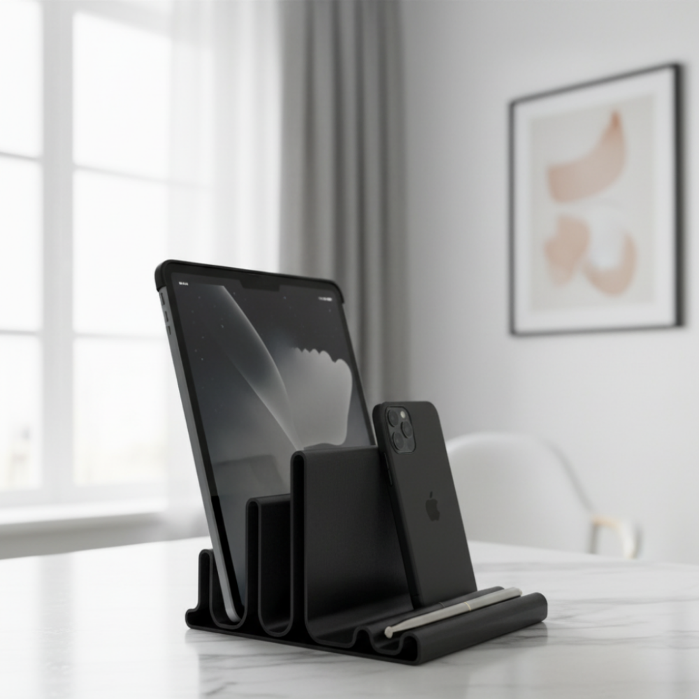 Bazinco 4-in-1 Multi Device Organizer Dock – Minimalist Desk Stand for iPad, Phone, Stylus & Accessories