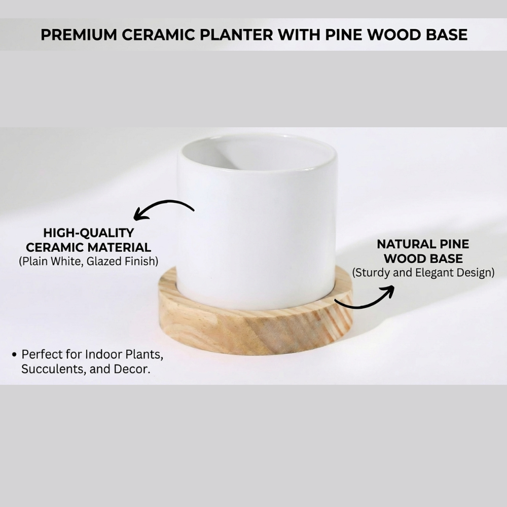 Bazinco Personalized Photo & Name Ceramic Planter with Wooden Base – Custom Couple Gift, Indoor Plant Pot for Home Decor & Anniversary Gift