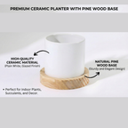 Bazinco Personalized Photo & Name Ceramic Planter with Wooden Base – Custom Couple Gift, Indoor Plant Pot for Home Decor & Anniversary Gift