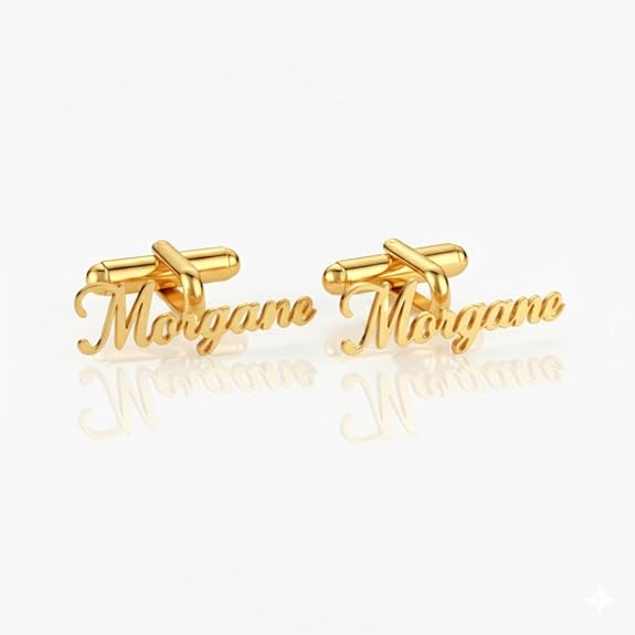 Bazinco Custom Name Cufflinks with Signature Tie Clip & Lapel Pin – Luxury Gold Monogram Set