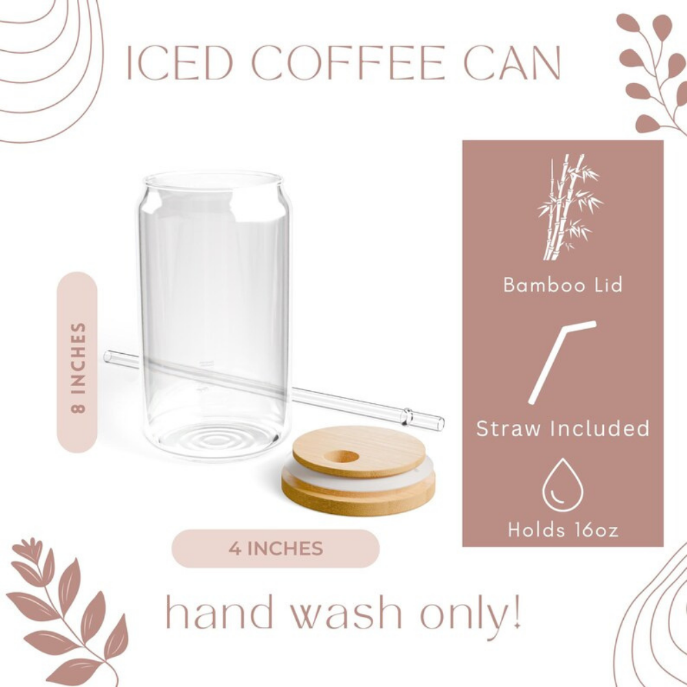 Bazinco Personalized Heart Glass Can Tumbler with Bamboo Lid & Steel Straw | Custom Name Iced Coffee Cup | Valentine Gift for Her