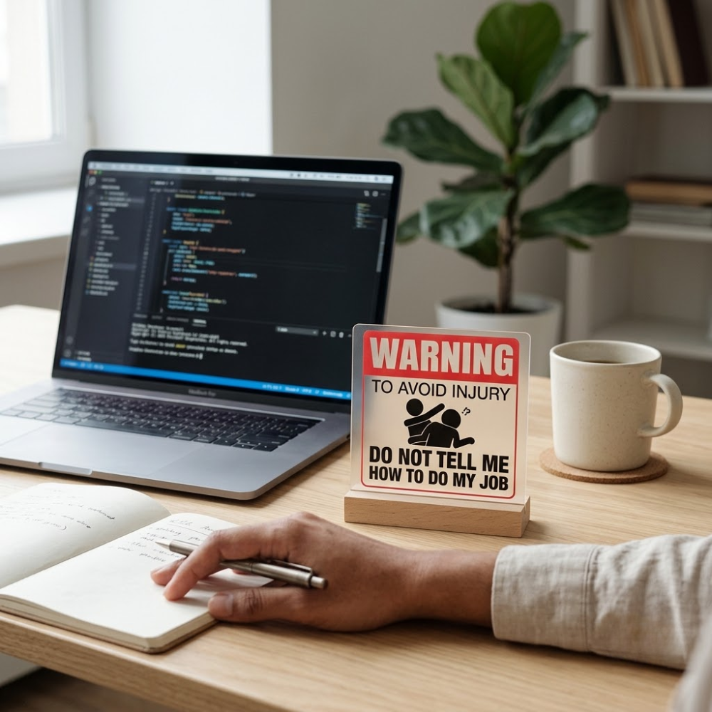 Bazinco Funny Desk Sign Acrylic Plaque with Wood Stand Warning To Avoid Injury Do Not Tell Me How To Do My Job Office Humor Gag Gift