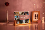 Bazinco Personalized LED Photo Frame with Custom Name & Photos | Acrylic Photo Collage Frame with Wooden Base | Romantic Couple Anniversary Gift
