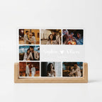 Bazinco Personalized LED Photo Frame with Custom Name & Photos | Acrylic Photo Collage Frame with Wooden Base | Romantic Couple Anniversary Gift