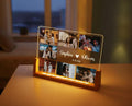 Bazinco Personalized LED Photo Frame with Custom Name & Photos | Acrylic Photo Collage Frame with Wooden Base | Romantic Couple Anniversary Gift