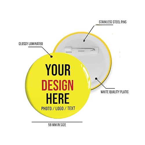 Bazinco Custom Printed Pin Badge Button 58mm | Personalized Photo, Logo & Text Badge | Customized Button Badge for Events, Parties, Campaigns, Promotions & Corporate Branding