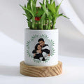 Bazinco Personalized Photo & Name Ceramic Planter with Wooden Base – Custom Couple Gift, Indoor Plant Pot for Home Decor & Anniversary Gift