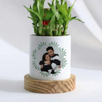 Bazinco Personalized Photo & Name Ceramic Planter with Wooden Base – Custom Couple Gift, Indoor Plant Pot for Home Decor & Anniversary Gift