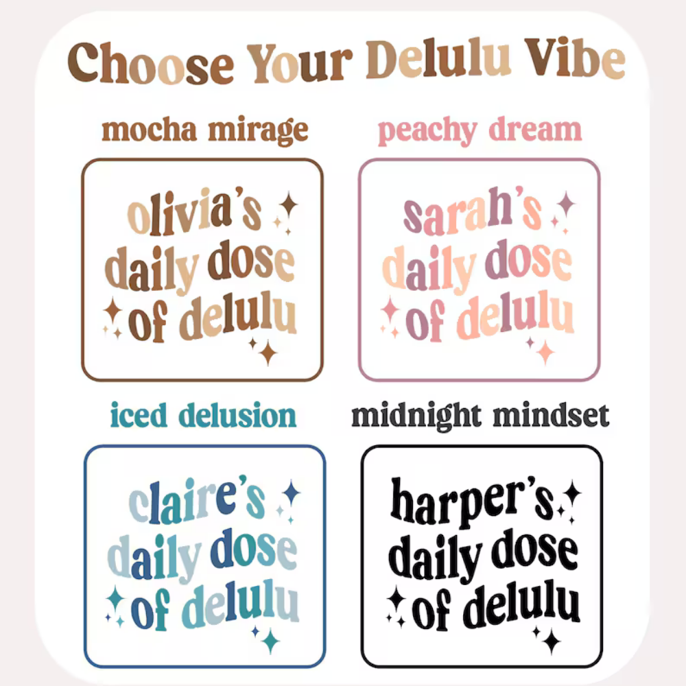 Custom Daily Dose of Delulu Glass Can | Personalized Name Iced Coffee Cup with Bamboo Lid & Reusable Glass Straw | Cute Aesthetic Coffee Tumbler Gift for Her
