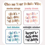 Custom Daily Dose of Delulu Glass Can | Personalized Name Iced Coffee Cup with Bamboo Lid & Reusable Glass Straw | Cute Aesthetic Coffee Tumbler Gift for Her