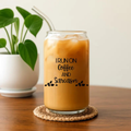 Bazinco I Run on Coffee and Sarcasm Glass Can Cup | Funny Coffee Glass Tumbler with Bamboo Lid & Glass Straw | Aesthetic Iced Coffee Cup Gift for Coffee Lovers