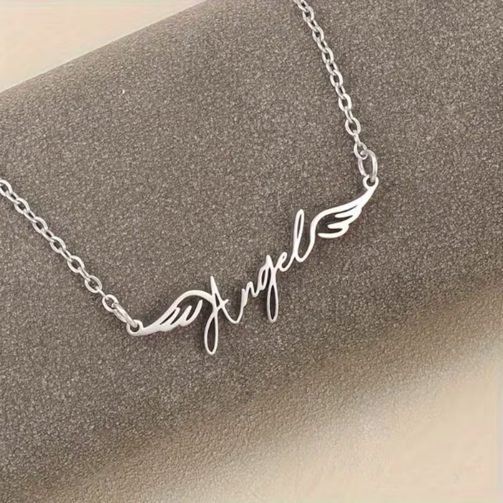Bazinco Angel Name Necklace with Wings – Personalized Name Pendant Gift for Her