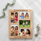 Bazinco A3 Wooden Photo Frame for Sister | Personalized Photo Collage Rakhi Gift | First My Sister Forever My Friend