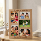 Bazinco A3 Wooden Photo Frame for Sister | Personalized Photo Collage Rakhi Gift | First My Sister Forever My Friend