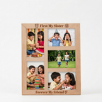 Bazinco A3 Wooden Photo Frame for Sister | Personalized Photo Collage Rakhi Gift | First My Sister Forever My Friend