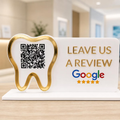 Bazinco Personalized Tooth QR Review Stand | Custom Acrylic Dental Clinic Google Review QR Display | Dentist Reception Desk Sign | Clinic Branding Decor