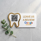 Bazinco Personalized Tooth QR Review Stand | Custom Acrylic Dental Clinic Google Review QR Display | Dentist Reception Desk Sign | Clinic Branding Decor