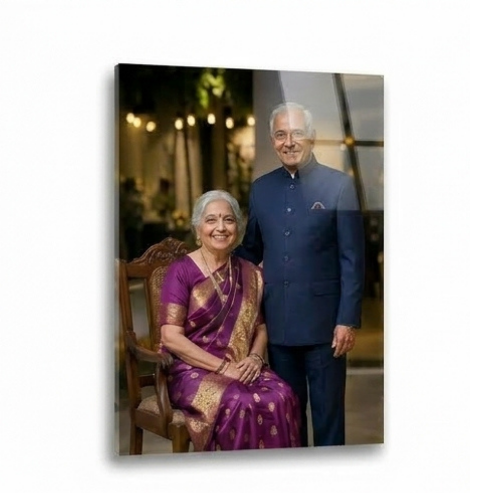 Bazinco Personalised Acrylic Glossy Finish Frame for Parents | Custom Wedding & Anniversary Photo Frame | Premium HD Acrylic Wall Portrait Gift for Mom & Dad