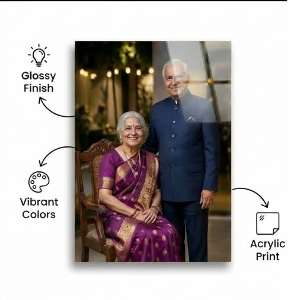 Bazinco Personalised Acrylic Glossy Finish Frame for Parents | Custom Wedding & Anniversary Photo Frame | Premium HD Acrylic Wall Portrait Gift for Mom & Dad