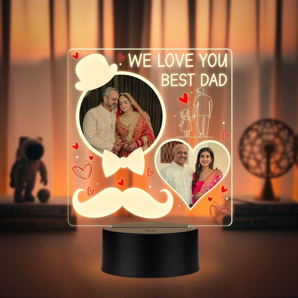 Bazinco Personalized Best Dad Acrylic Photo LED Lamp | Custom Father’s Day Night Light Gift