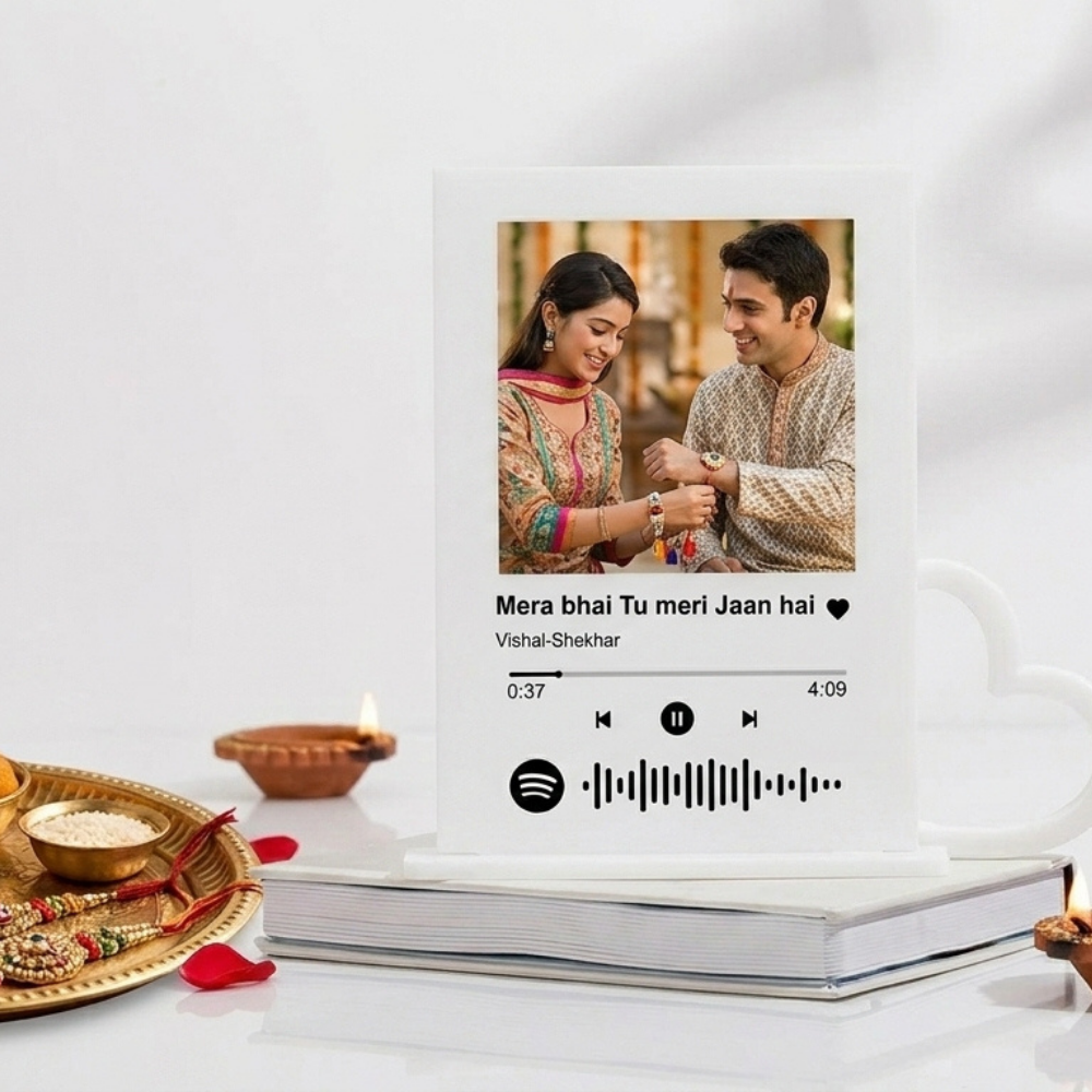 Bazinco Personalized Spotify Song Acrylic Plaque for Siblings | Custom Photo Music Plaque Gift | Mera Bhai Tu Meri Jaan Hai