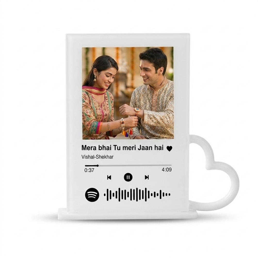 Bazinco Personalized Spotify Song Acrylic Plaque for Siblings | Custom Photo Music Plaque Gift | Mera Bhai Tu Meri Jaan Hai