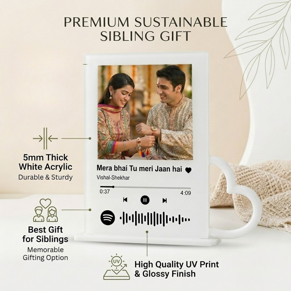 Bazinco Personalized Spotify Song Acrylic Plaque for Siblings | Custom Photo Music Plaque Gift | Mera Bhai Tu Meri Jaan Hai