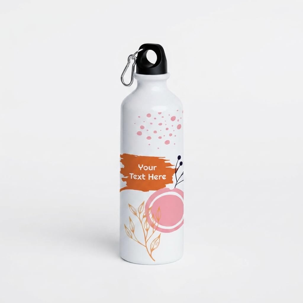 Bazinco Personalized Sipper Bottle with Custom Name | Pink Botanical Brushstroke Design | Reusable Water Bottle