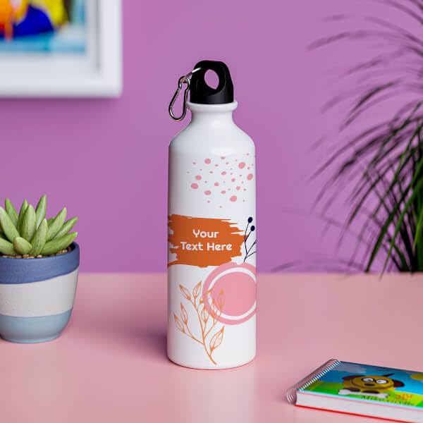 Bazinco Personalized Sipper Bottle with Custom Name | Pink Botanical Brushstroke Design | Reusable Water Bottle