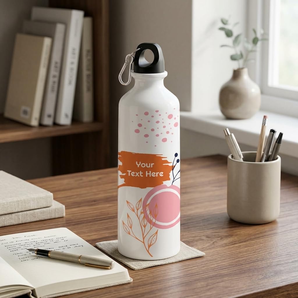 Bazinco Personalized Sipper Bottle with Custom Name | Pink Botanical Brushstroke Design | Reusable Water Bottle
