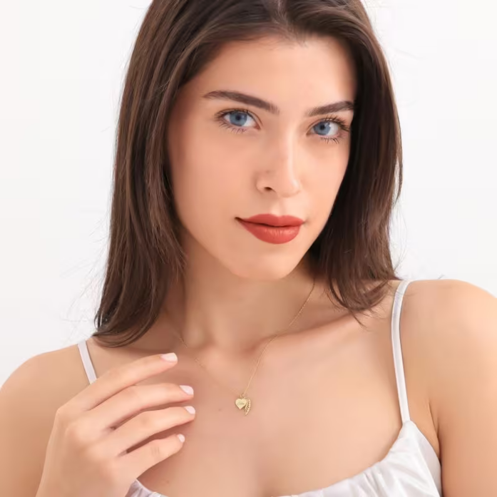 Angel Wing Heart Name Necklace Personalized | Gold Name Pendant Gift for Her – Bazinco