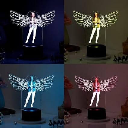 Bazinco Custom Angel Wings Photo LED Lamp | Personalized Acrylic Angel Wings Night Light with Black Base | Unique Gift for Women, Sister, Wife, Girlfriend & Best Friend