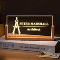 Bazinco Personalized Acrylic LED Name Plate for Architect | Custom Desk Name Plate with Wooden Base