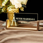 Bazinco Personalized Acrylic LED Name Plate for Architect | Custom Desk Name Plate with Wooden Base