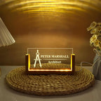 Bazinco Personalized Acrylic LED Name Plate for Architect | Custom Desk Name Plate with Wooden Base