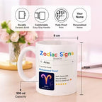 Bazinco Personalized Aries Mug 300 ml, Custom Zodiac Ceramic Coffee Mug with Name, Aries Zodiac Sign Gift for Women Men, Birthday Gift, Astrology Mug for Tea Coffee