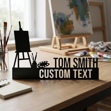 Bazinco Personalized Artist Name Plate – Custom Easel Design Desk Decor for Painters & Creatives