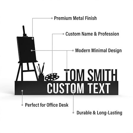 Bazinco Personalized Artist Name Plate – Custom Easel Design Desk Decor for Painters & Creatives