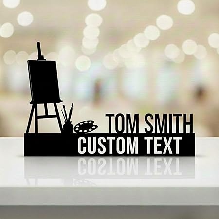 Bazinco Personalized Artist Name Plate – Custom Easel Design Desk Decor for Painters & Creatives